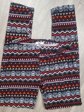 POOF, JUNIORS LARGE LEGGINGS OWLS ELASTIC WAIST GEOMETRIC MULTI COLOR
